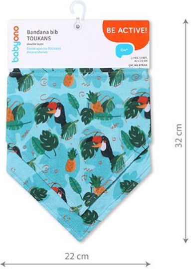 Babyono Toucans Bandana Baby Bibs Made of 100% Cotton with Button Green for 0 m+ 2 Pieces