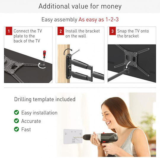Barkan Wall TV Mount with Arm up to 83" and 50kg Black