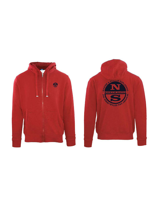 North Sails Men's Sweatshirt Jacket with Hood and Pockets Red