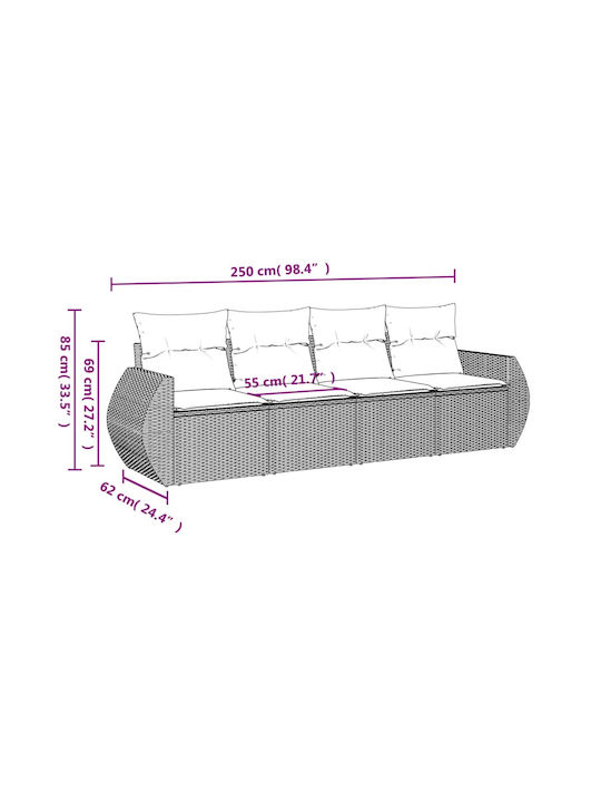 Canapea Cu Patru Locuri De Exterior Din Rattan Cu Perne 55x55x69cm