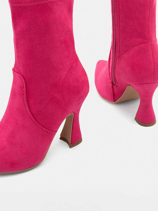 Ghete dama din catifea cu platforme pentru femei cu toc Fuchsia