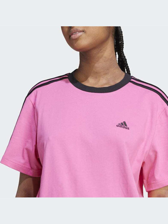 Essentials 3-Stripes BF Damen Sportlich T-Shirt Gestreift Fuchsie