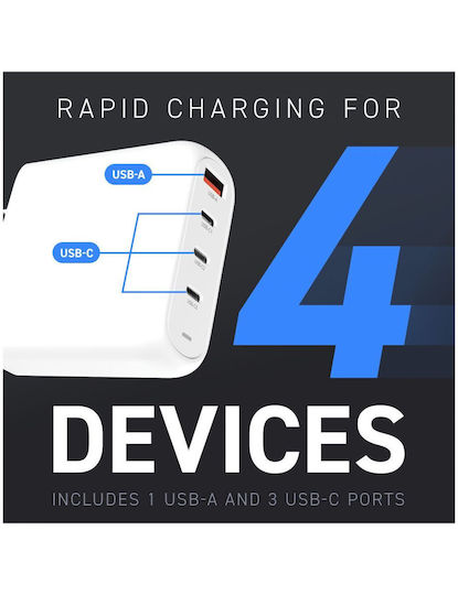 Creative Charger Without Cable GaN with USB-A Port and 3 USB-C Ports 100W Power Delivery / Quick Charge 4+ Whites (51MZ0520AA000)