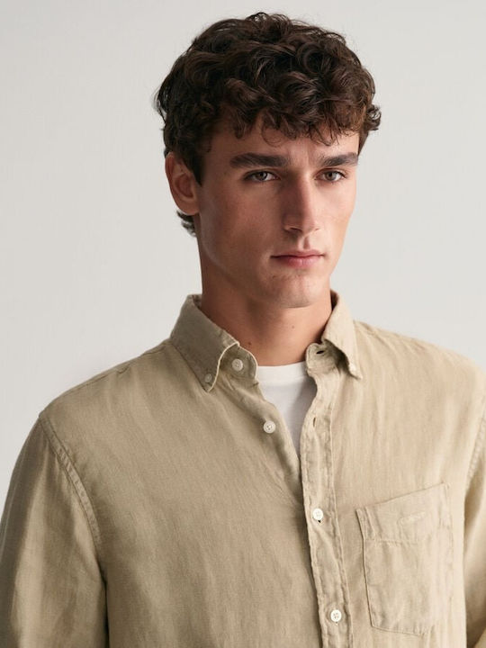 Long-sleeved Linen Shirt Beige