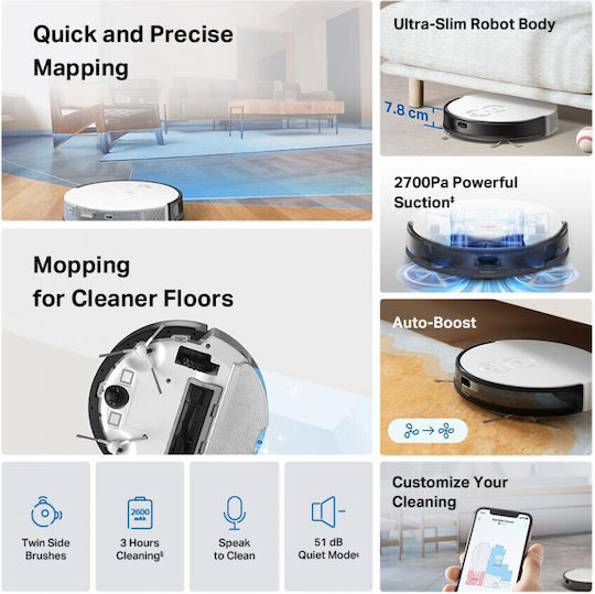 TP-LINK Tapo RV20 Aspirator Robot pentru Aspirare & Spălare cu Cartografiere și Wi-Fi Albă