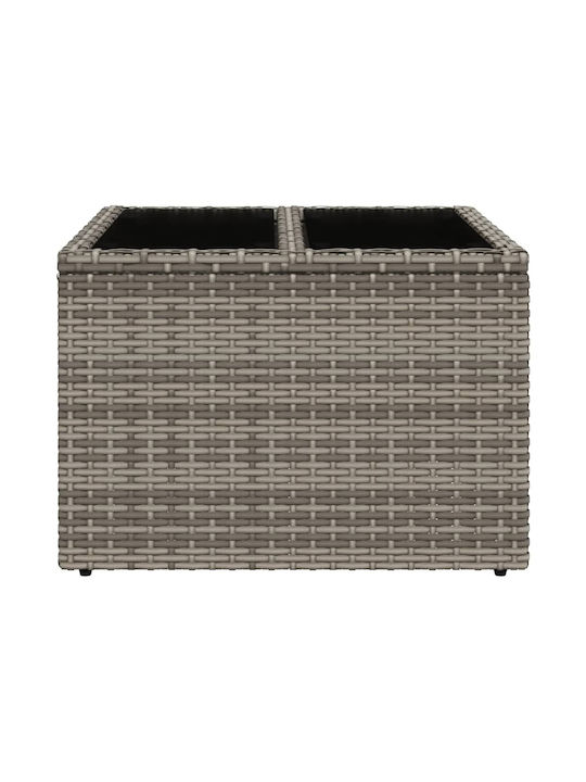 Sitting Room Outdoor Free Standing Table with Glass Surface and Rattan Frame Natural 55x55x37cm
