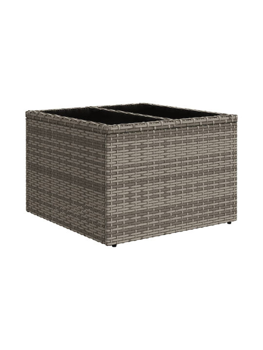 Sitting Room Outdoor Free Standing Table with Glass Surface and Rattan Frame Natural 55x55x37cm