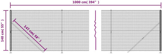 vidaXL Wire Fencing Galvanized with PVC Coating Set Gray 1.4x10m