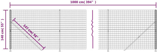 vidaXL Wire Fencing Galvanized with PVC Coating Set Gray 1.4x10m