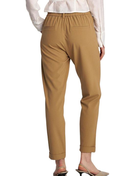 Attrattivo Women's Fabric Trousers with Elastic Beige