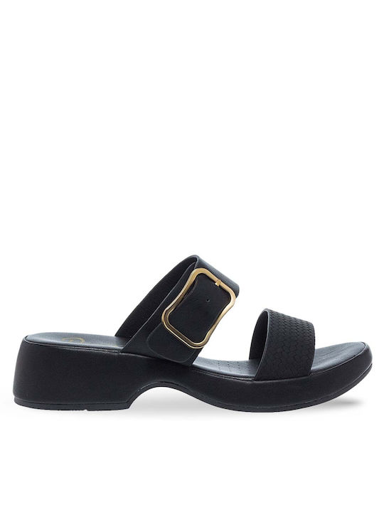 Parex Leather Women's Flat Sandals in Black Color