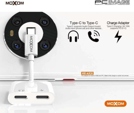Moxom USB-C Männlich Zu USB-C 2x Weiblich Weiß 1Stück