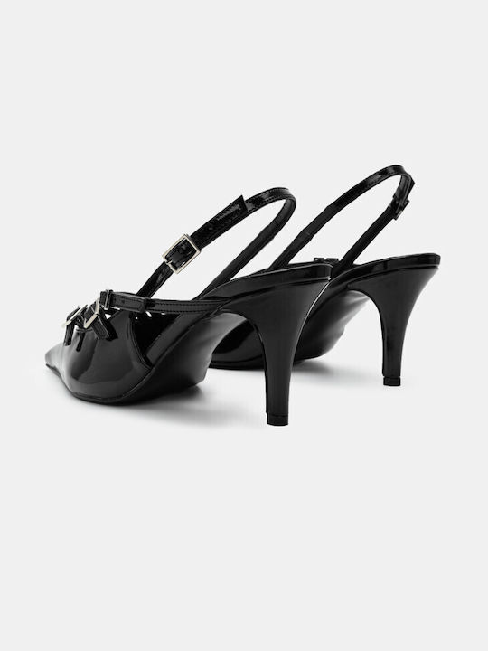 Luigi Synthetic Leather Pointed Toe Black High Heels with Strap