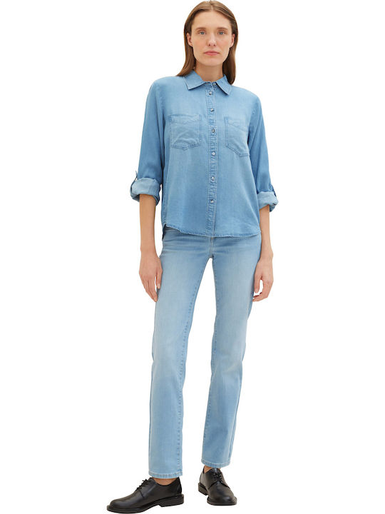 Langärmelig Damen Denim Hemd Gray