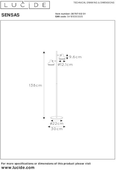 Lucide Lightning Floor Lamp H137.9cm. with Socket for Bulb GU10 White