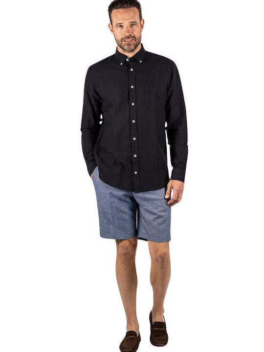 PreEnd Men's Shirt Long Sleeve Linen Dark Navy