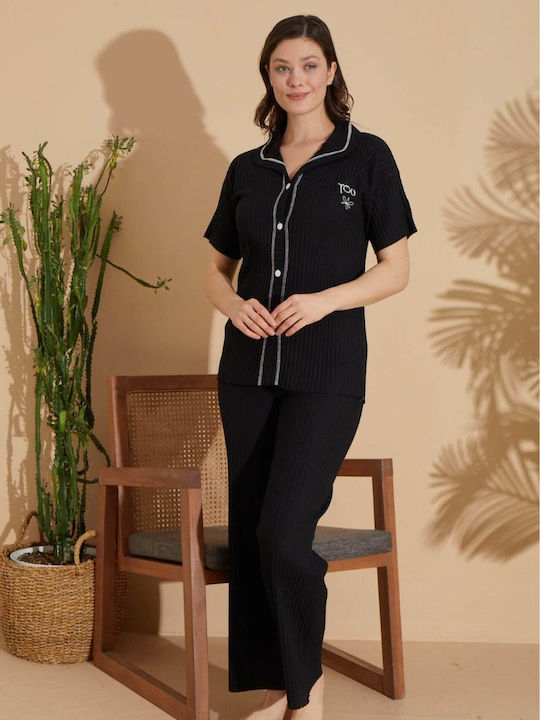 Marilyn Mood Summer Women's Pyjama Set Cotton Black