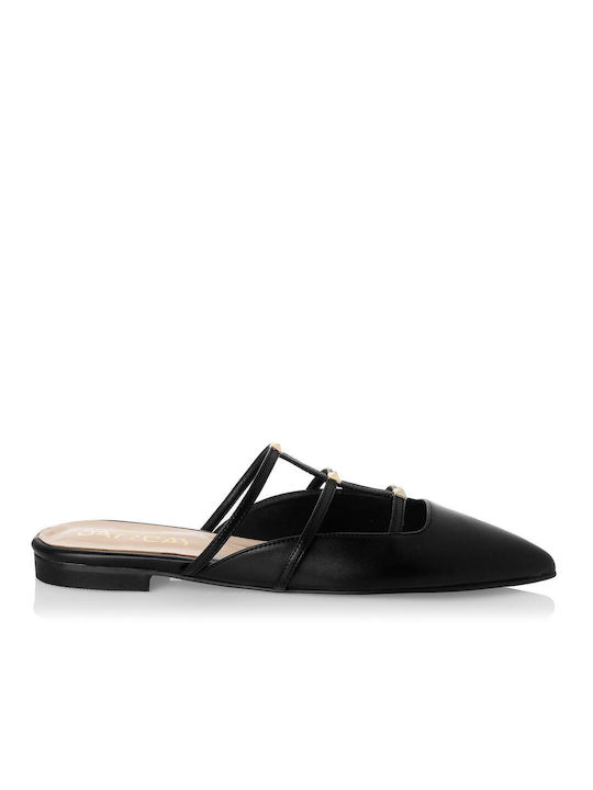 Sante Flat Leather Mules Black