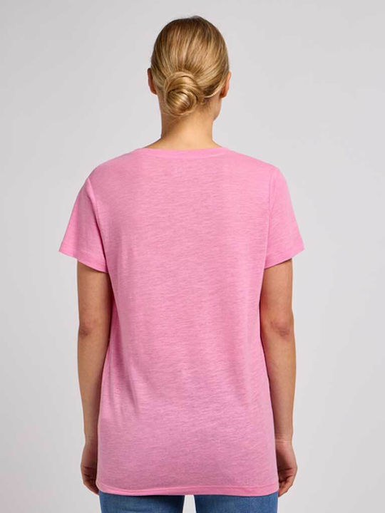 Lee Damen Sommerliche Bluse Baumwoll Kurzärmelig Rosa