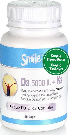 AM Health Smile Vitamin D3 5000iu + K2 Βιταμίνη για Ενίσχυση του Ανοσοποιητικού & την Υγεία των Οστών 5000iu 60 κάψουλες