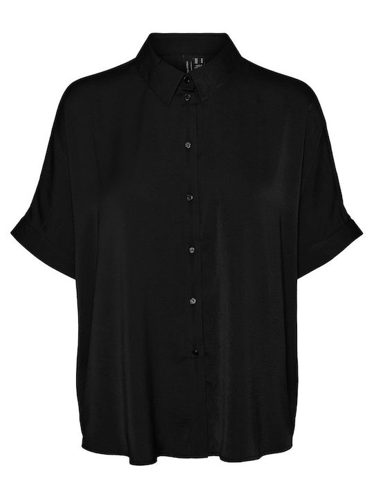 Vero Moda Damen Sommer Bluse Kurzärmelig Schwarz