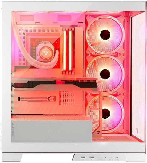 Modecom Volcano Space Apex ARGB Геймърско Midi Tower Компютърна Кутия с Страничен Прозорец Бяла