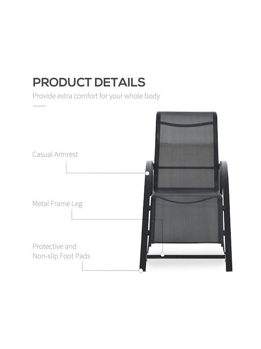 Deckchair Metallic Black with Table 169x59x66cm.