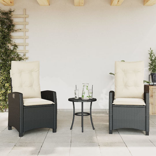 vidaXL Garten- und Outdoor-Möbelsets Typsatz Wohnzimmer für kleine Außenräume Bistro 3 Stück Schwarz mit Kissen
