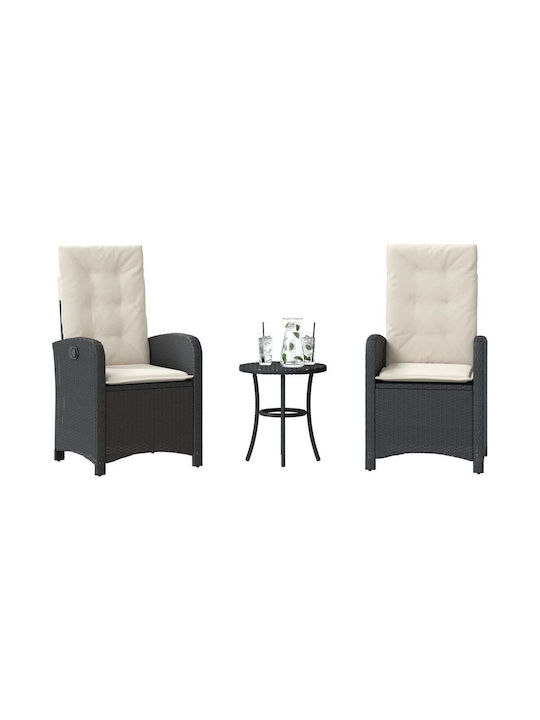 Bistro Garden & Outdoor Furniture Set for Small Outdoor Spaces 3 Pieces Black with Pillows