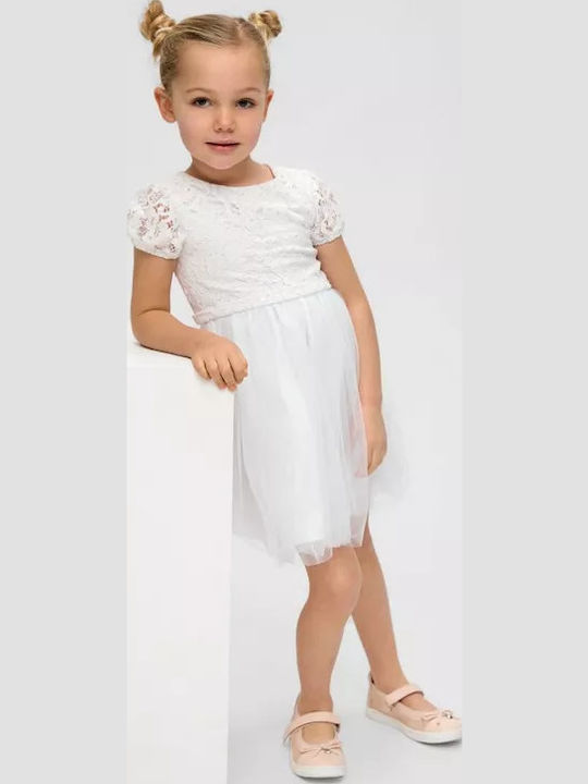 Girls Dress Short Sleeve Tulle White