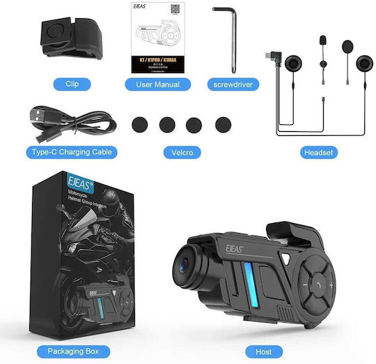 EJEAS K1 Einzelne Gegensprechanlage für Motorradhelm mit Bluetooth & Kamera