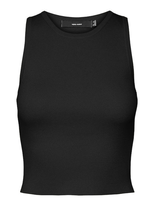 Vero Moda Damen Sportliches Crop Top Ärmellos Schnell trocknend Schwarz