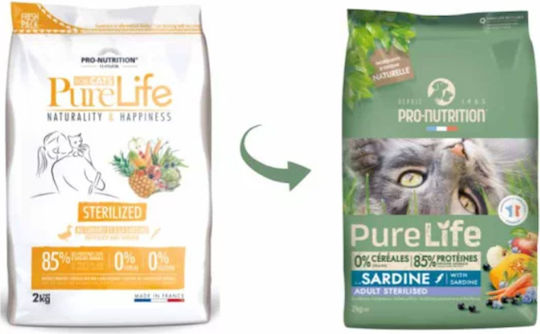 Flatazor Pure Life Dry Food Grain-Free & Gluten-Free for Sterilized Cats with Chicken / Fish / Turkey / Pork / Apple / Duck / Pumpkin / Pomegranate / Potatoes / Vegetables 2kg
