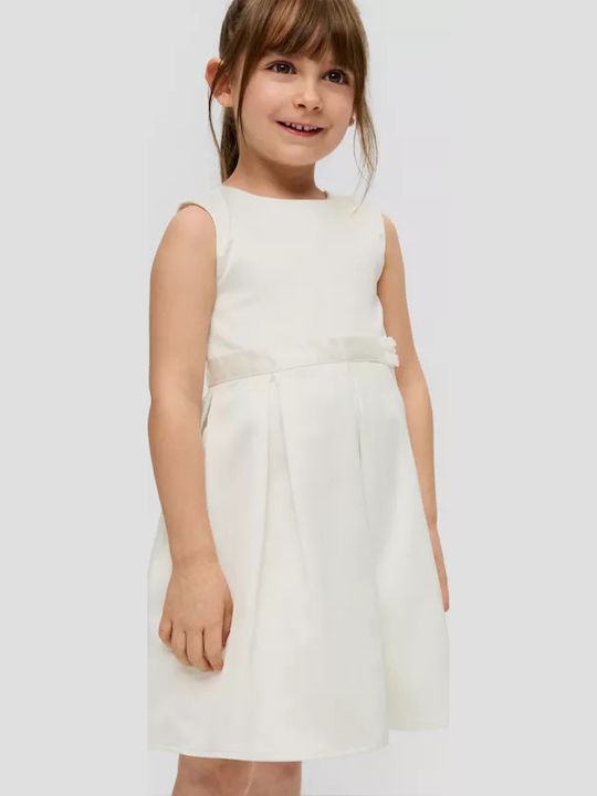 Girls Dress Sleeveless Satin for Flower Girl Off White