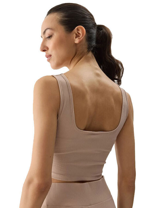 Γυναικείο Αθλητικό Crop Top Αμάνικο Μπεζ