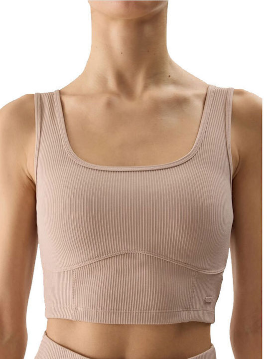 Γυναικείο Αθλητικό Crop Top Αμάνικο Μπεζ