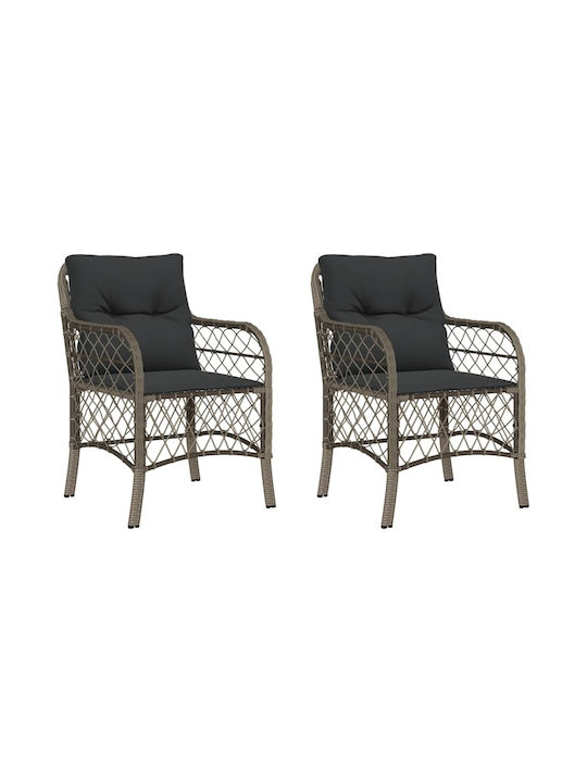 Scaun de exterior Rattan Gri cu pernă 2buc 48x51x86cm
