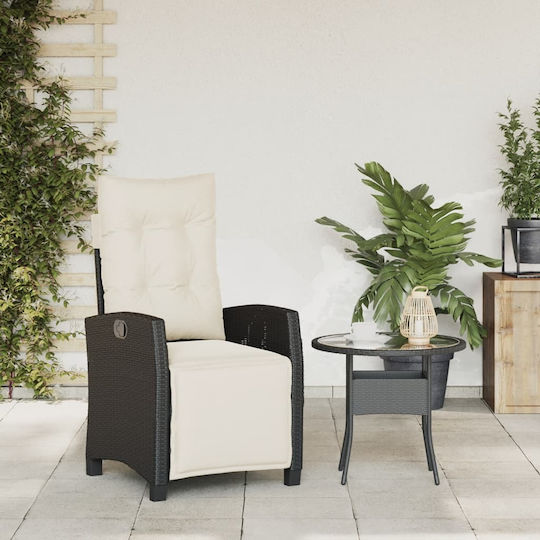 Outdoor Chair Rattan Black with Cushion 1pcs 57x66x93cm.