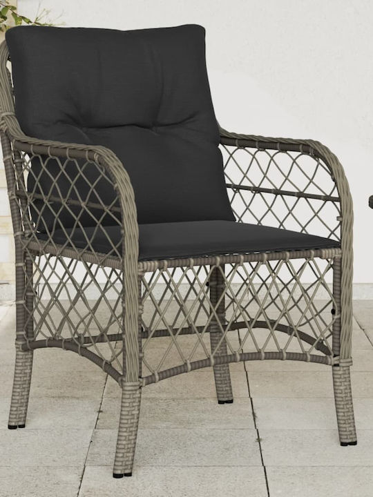 Scaun de exterior Rattan Gri cu pernă 2buc 48x51x86cm