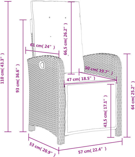 Outdoor-Stuhl Rattan Grey mit Kissen 2Stück 57x61x93εκ.
