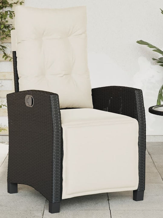 Outdoor Chair Rattan Black with Cushion 1pcs 57x66x93cm.