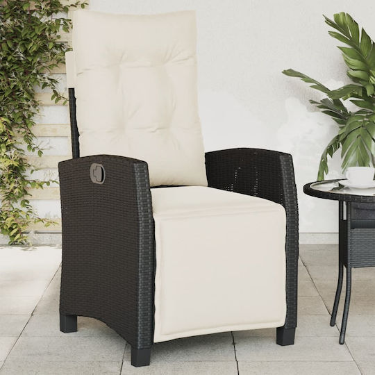 Outdoor Chair Rattan Black with Cushion 1pcs 57x66x93cm.