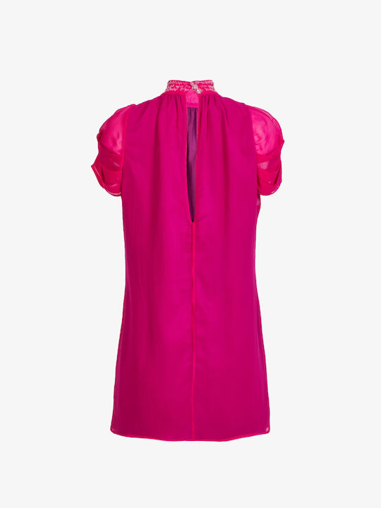 Gianfranco Ferre Mini Evening Dress Shirt Dress with Sheer Fuchsia