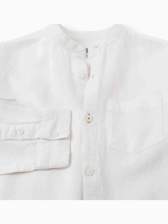 Kids Shirt Long Sleeve Linen White