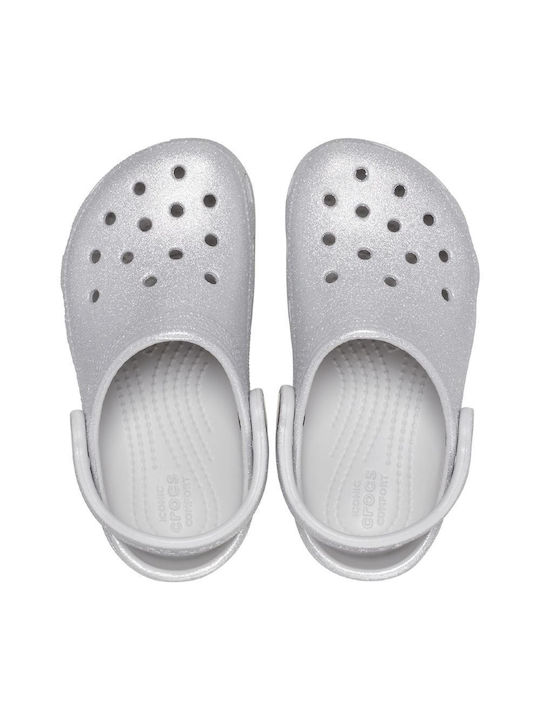 Crocs Classic Glitter Clog K Încălțăminte Anatomică pentru Plajă pentru Copii Arginte