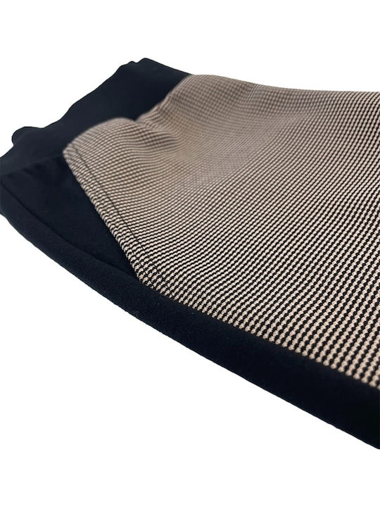 Women's Fabric Trousers with Elastic Checked Brown