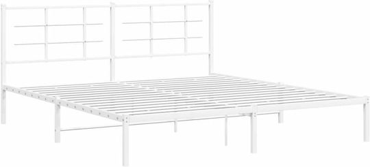 Pat King Size Metalic Alb Cu Plăci Pentru Saltea 183x213cm