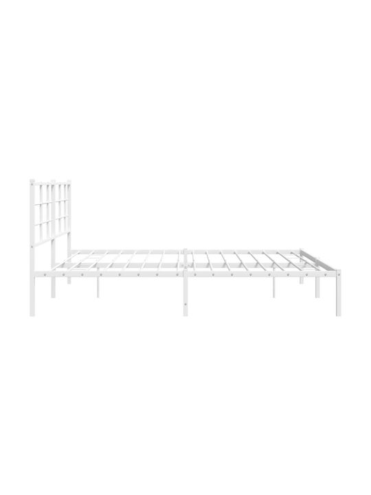 King Size Metal Bed White with Slats for Mattress 193x203cm