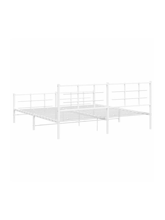 King Size Metal Bed White with Slats for Mattress 193x203cm