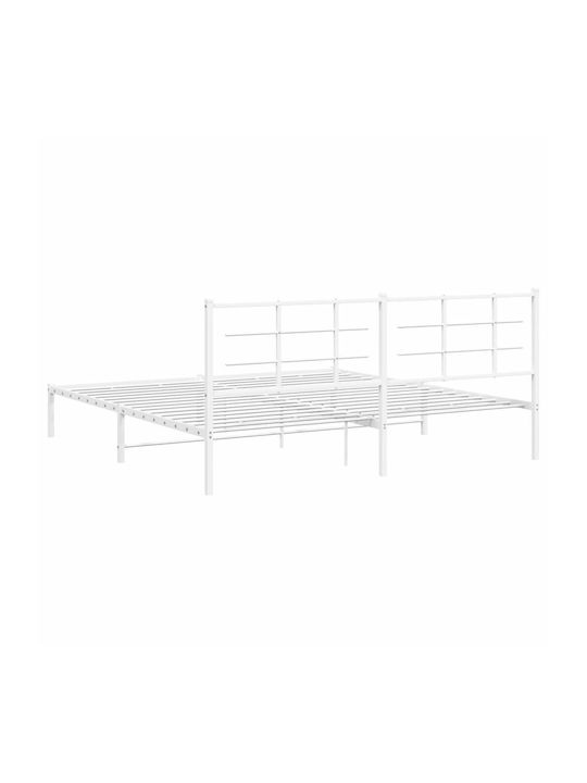 King Size Metal Bed White with Slats for Mattress 193x203cm